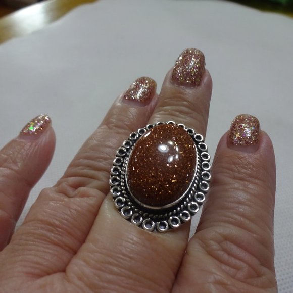 Sparkling "GOLD SUNSTONE" Handmade Sterling Ring Size 9 #695A - Picture 3 of 3